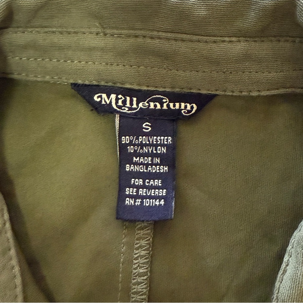 Millenium Olive Button Front Utility Midi Shirt D… - image 3